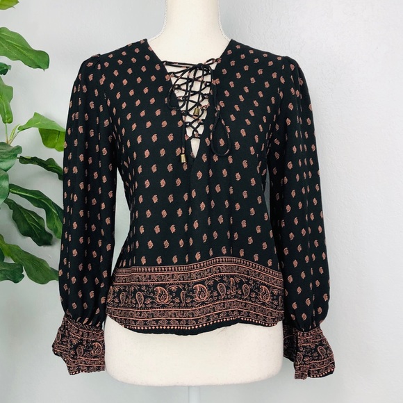 Tops - NWOT PAISLEY BLACK AND BRONZE MIDI BLOUSE
